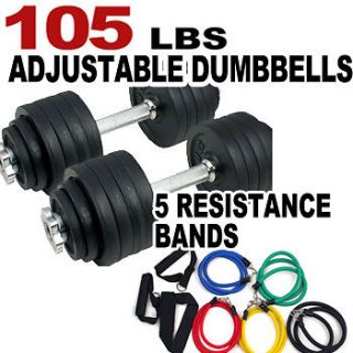   Adjustable Weights Dumbbells Kit + Resistanc Bands   105 Lbs Dumbbell