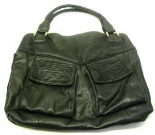 Tahari Womens Black Leather Purse Shoulder Bag Gold Links