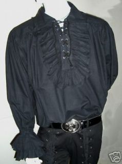 NEW Adam Ant/ Goth Costume Mens Black Ruffle Cotton Shirt, XXXL