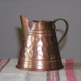 Vintage Hand Hammered Solid Copper Pitcher with Brass Handle Made in 