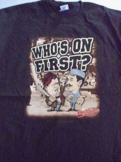 ABBOTT & COSTELLO Whos On First Cartoon Brown T Shirt **NEW