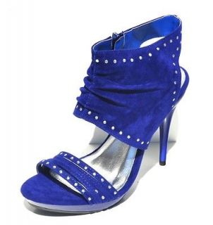Qupid Royal Blue Velvet Sexy Womens High Heel Slingback Sandals 
