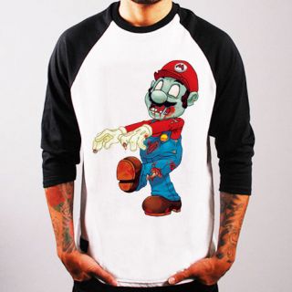 New Mario Zombie funny Baseball Jersey t shirt 3/4 sleeve Raglan Tee
