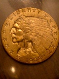 1908 $2 1/2 GOLD INDIAN COIN,HIGH GRADES.