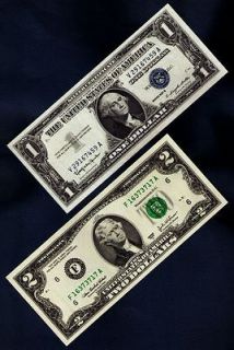 SILVER CERTIFICATE + $2 U.S.A DOLLARS BANK NOTE ♦ TWO UNITED 