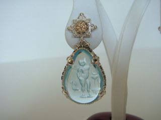   DESIGNS ~ 925 SS + 14K Gold Accent Earrings ~ Cupid ~ Aquamarine