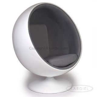 BALL CHAIR GLOBE White Fiberglass/Grey Microfiber egg swan womb lounge 
