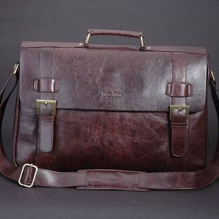   Brown PU & Leather Messenger Briefcase 17 Inch Laptop Shoulder Bag