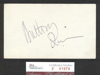 Anthony Quinn Vintage Signed Index Card d 2001 JSA