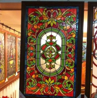    Leaded Stained Glass Window With Wooden Frame. 23x37 Beautiful