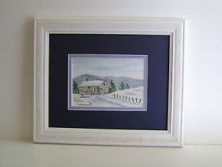 ORIGINAL WATERCOLOR PAINTING SMOKY MOUNTAIN SNOW WITH CABIN MADE OF 