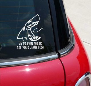 MY DARWIN SHARK ATE YOUR JESUS FISH GRAPHIC DECAL STICKER VINYL CAR 