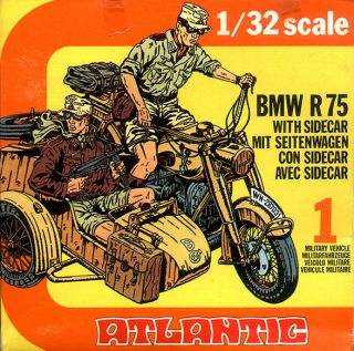 ATLANTIC 1/32 WWII GERMAN MOTORCYCLE with SIDECAR, BMW R75 & 2 Riders 