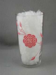 Vintage Hazel Atlas Sour Cream One Pint Glass, Pink Floral Design