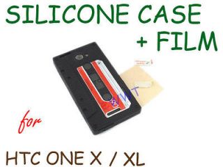 Black Silicone Classic Cassette Tape Cover Case+Film for HTC One X 