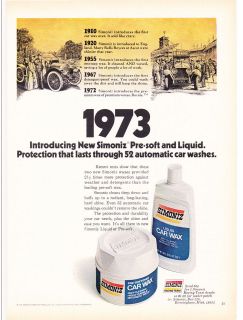   Print Ad 1973 New Simoniz Pre softened & Liquid Car Wax/HISTORY OF WAX