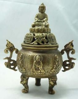   Sakyamuni Buddha & Kwan yin foot brass censer statue incense burner