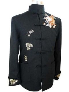 Traditional Chinese Man Dragon Coat Jacket Size M 3XL Black