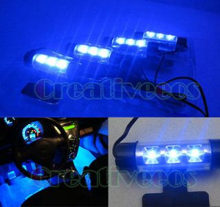   3LEDs Car Charge 12V Glow Interior Decorative 4In1 LED Light Lamp Blue