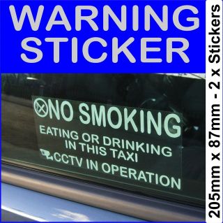 Taxi/Minicab Warning Window Stickers No Smoking,Eating,Drinking Cab 