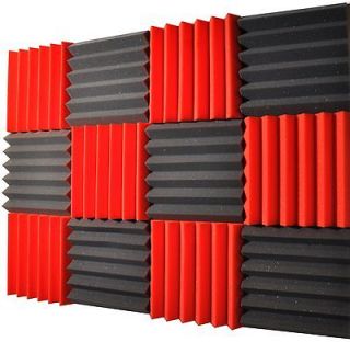 2x12x12 (12 Pack) RED/CHARCOAL Acoustic Wedge Soundproofing Studio 