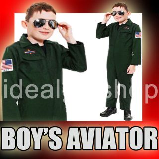 BOYS AVIATOR FANCY DRESS COSTUME ARMY PILOT CHILDS US MILITARY MOVIE 
