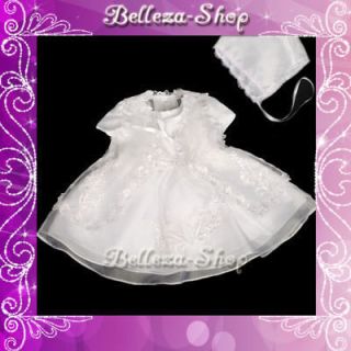 3Pcs White Baby Flower Infant Girl Christening Gown Dress SZ 3m 6m 
