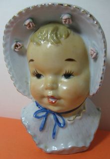 Vintage Baby Face Head Vase Wall Pocket Planter Figurine