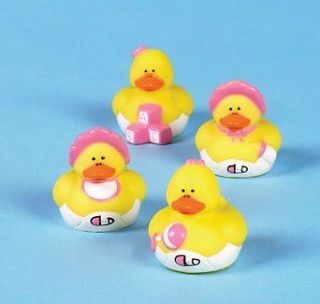 12 Baby Girl Shower Rubber ducks Pink Duckies FAVORS Cake Toppers