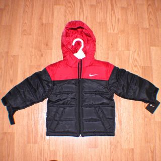 Boys NIKE Black/Red Winter Ski Hooded Bubble Jacket Coat Parka 