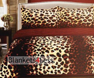 Leopard Print Sherpa Fur   Borrego Blanket Set W / Pillow Cases Super 