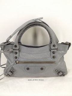 Balenciaga 103208 First blue gray lambskin leather handbag satchel
