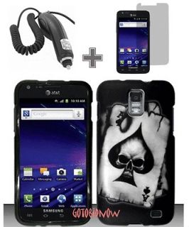 BLACK ACE SKULL HARD CASE COVER+CAR CHARGER+LCD fr SAMSUNG GALAXY S II 