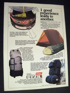 Colorful 80s images of camping gear variety by Peak 1 Coleman Co. 1983 