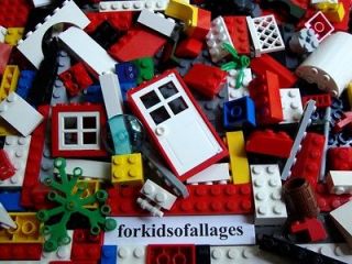   Lot 100 Pieces Fun Mix w/Red Window Door Plant Bricks Plates Parts 6A