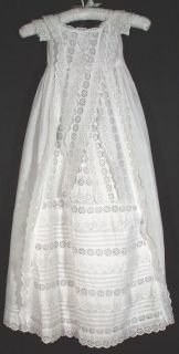 OPULENT HEIRLOOM 1880s LONG CHRISTENING GOWN DRIPPING WITH EYELET 