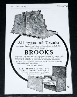 1916 OLD WWI MAGAZINE PRINT AD, JB BROOKS, ALL TYPES OF TRUNKS & OTHER 