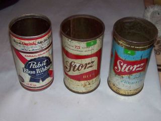 VINTAGE FLAT TOP BEER CAN 2 STORZ 1 PABST BLUE RIBBON
