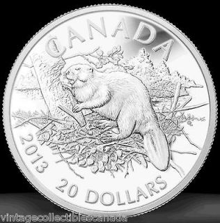 CANADA 2013 $20 BEAVER 1 OZ .9999 SILVER COIN with CASE, MINTAGE 8500 