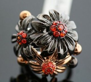 Rhodium, Rose and Sterling Belle Etoile Ring with Orange Cubic 