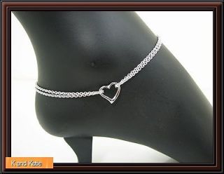   Sterling Silver Heart 2 Rows Anklet Ankle Bracelet FREE GIFT BOX AB