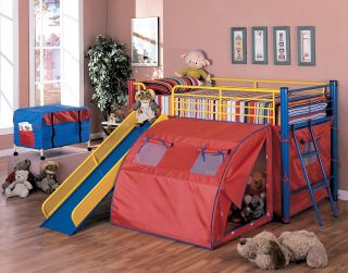 Loft Bed with Slide & Tent   Red, Blue, and Yellow Bunk Bed Bunkbed 