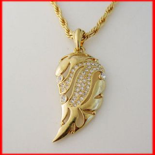 18K YELLOW GOLD GP OVERLAY FILL BRASS 24 ROPE NECKLACE&ANGEL WING CZ 