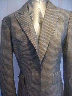 Sz 8 TAHARI Gray White Pinstripe Lightweight Summer Blazer Jacket 