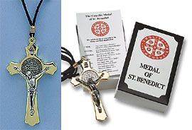 ST. BENEDICT CATHOLIC GOLD/SILVER CRUCIFIX/CROSS MEDAL PENDANT/NECKLA 