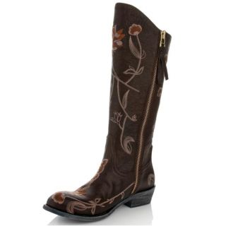 Beverly Feldman Leather Floral Embroidered Boots   NEW