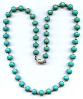 1960s LES BERNARD Green Pressed Turquoise Tablet Bead Necklace GP 