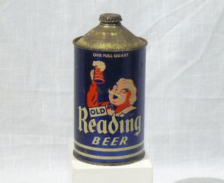 OLD READING BEER 1939 GUS W/STEIN BLUE QUART INDOOR CONE TOP CAN ALL 
