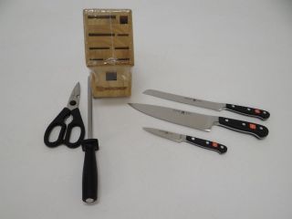 Wusthof Classic 6 Piece Knife Block Set Black 3 Rivet Synthetic 