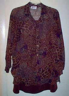 Womens Maggie Sweet Brown Sheer Top/Blouse and Lined Skirt Plus Size 